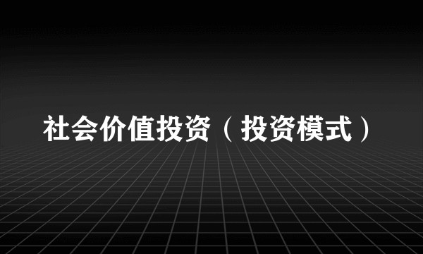 社会价值投资（投资模式）