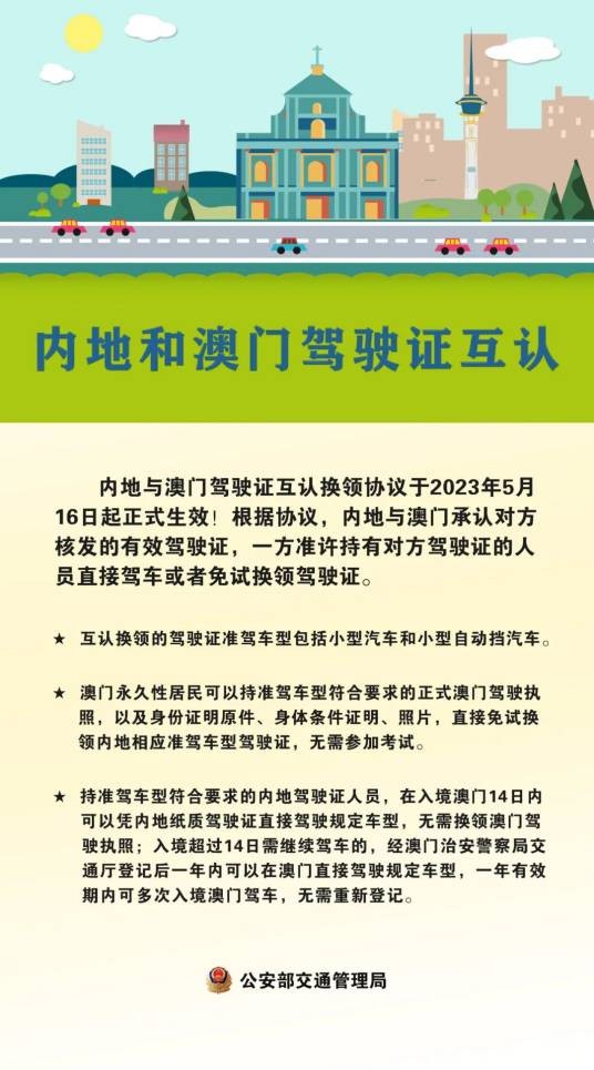 内地与澳门关于互认换领机动车驾驶证的协议
