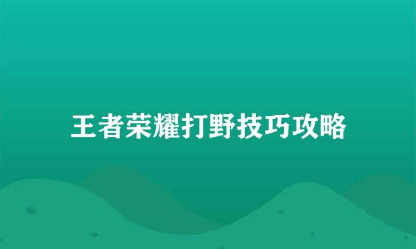 王者荣耀打野技巧攻略