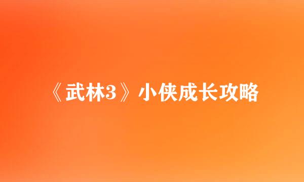 《武林3》小侠成长攻略