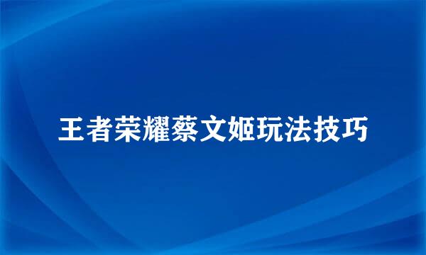 王者荣耀蔡文姬玩法技巧