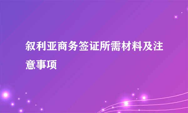 叙利亚商务签证所需材料及注意事项