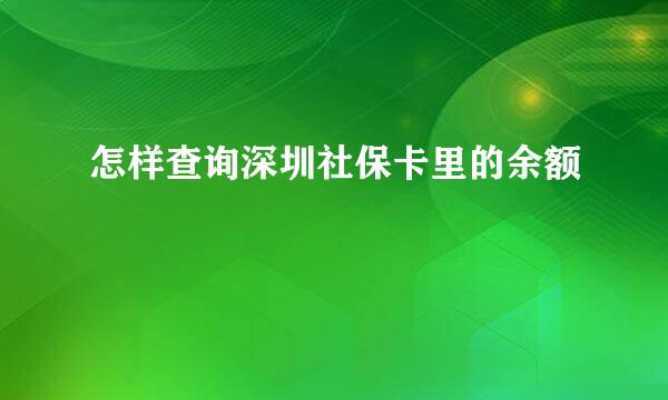 怎样查询深圳社保卡里的余额