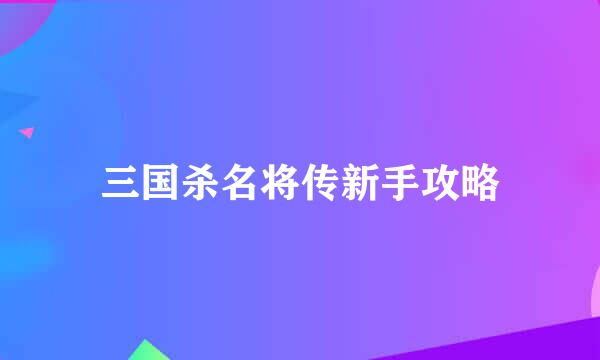 三国杀名将传新手攻略