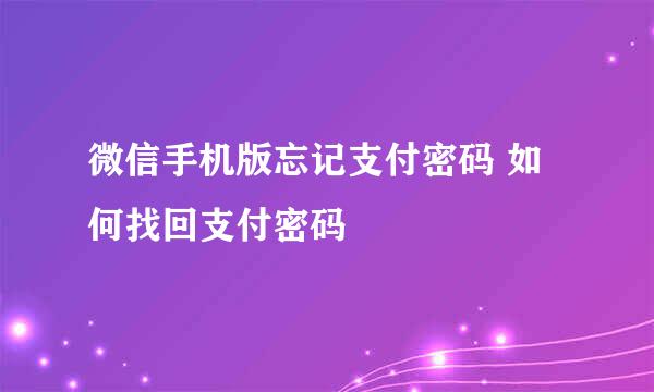 微信手机版忘记支付密码 如何找回支付密码