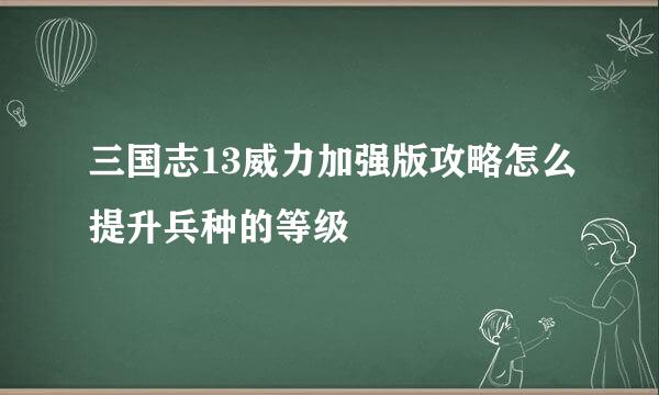 三国志13威力加强版攻略怎么提升兵种的等级