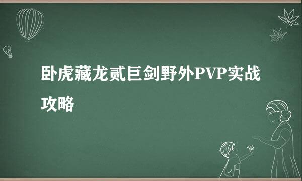 卧虎藏龙贰巨剑野外PVP实战攻略