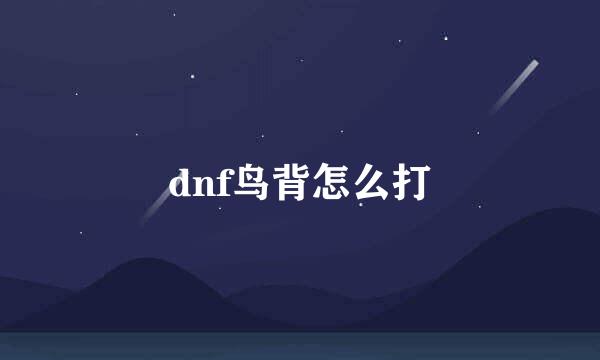 dnf鸟背怎么打