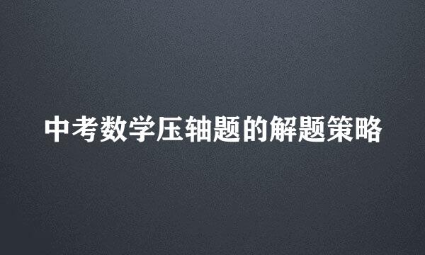 中考数学压轴题的解题策略