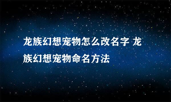 龙族幻想宠物怎么改名字 龙族幻想宠物命名方法
