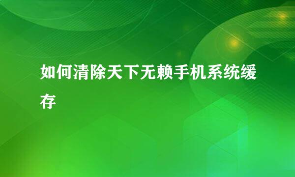 如何清除天下无赖手机系统缓存