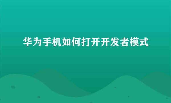 华为手机如何打开开发者模式