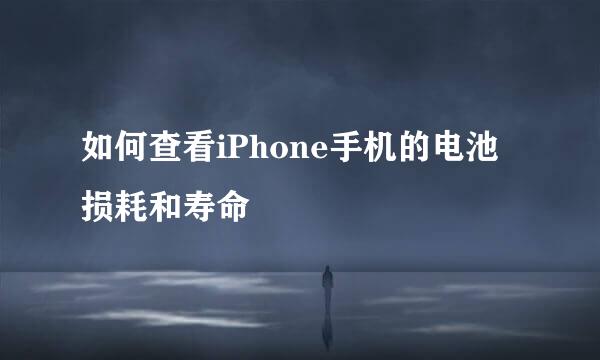 如何查看iPhone手机的电池损耗和寿命