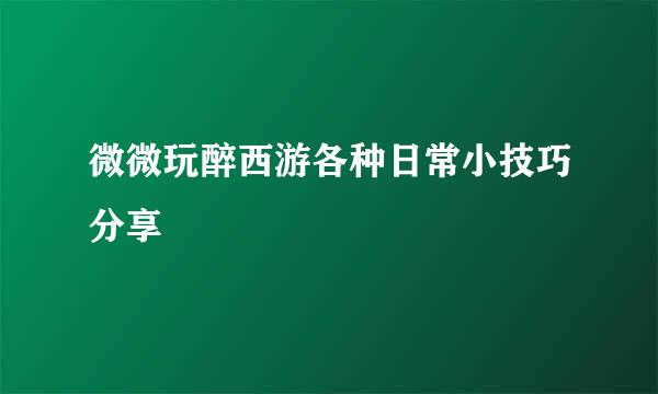 微微玩醉西游各种日常小技巧分享