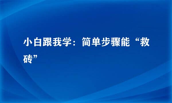 小白跟我学：简单步骤能“救砖”