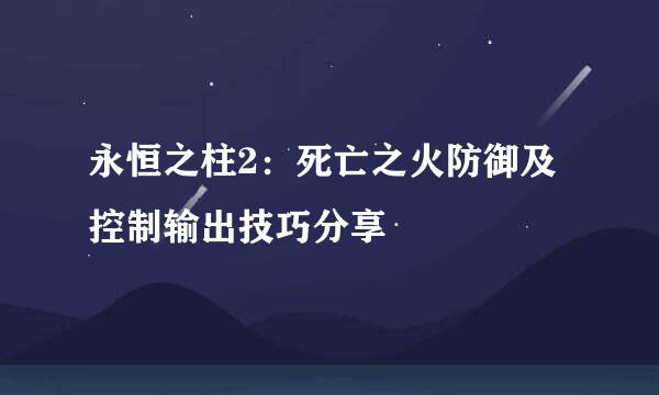 永恒之柱2：死亡之火防御及控制输出技巧分享
