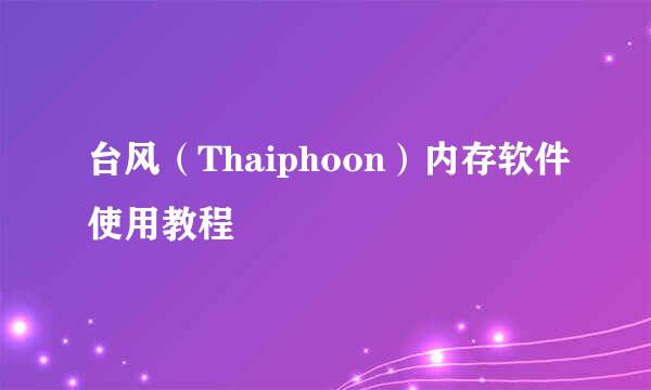 台风（Thaiphoon）内存软件使用教程