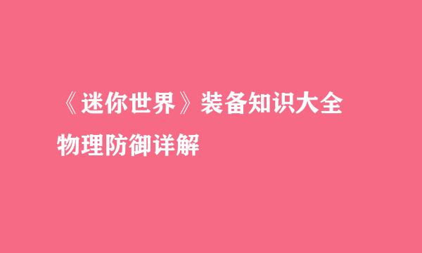 《迷你世界》装备知识大全 物理防御详解