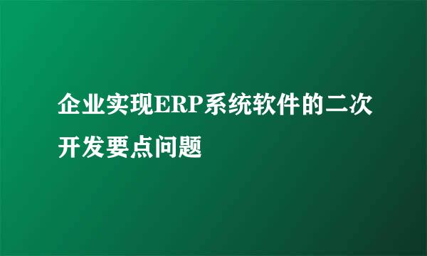 企业实现ERP系统软件的二次开发要点问题