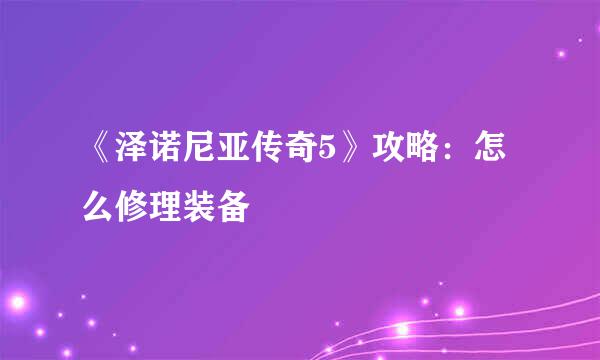 《泽诺尼亚传奇5》攻略：怎么修理装备