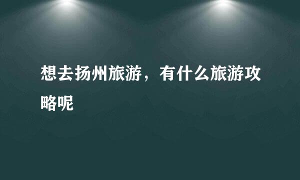 想去扬州旅游，有什么旅游攻略呢