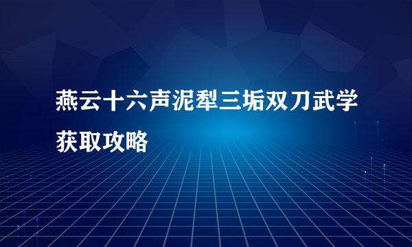 燕云十六声泥犁三垢双刀武学获取攻略