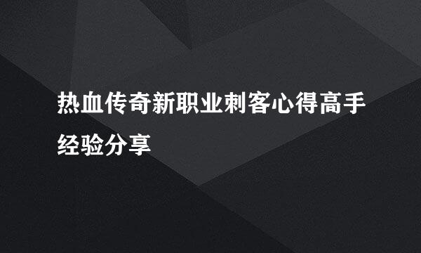 热血传奇新职业刺客心得高手经验分享