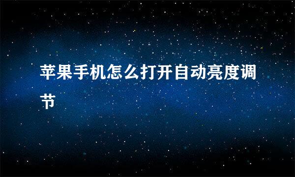 苹果手机怎么打开自动亮度调节