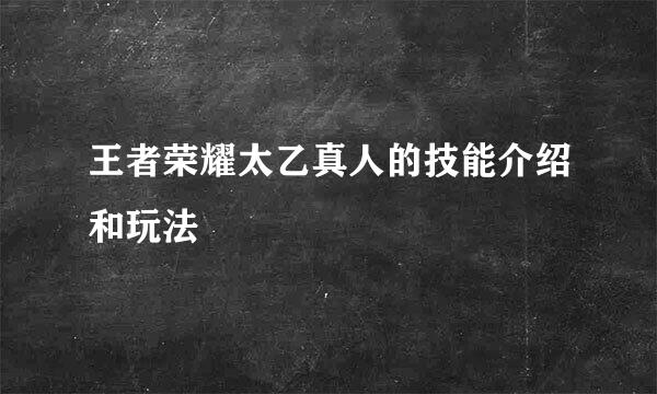 王者荣耀太乙真人的技能介绍和玩法