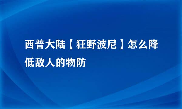 西普大陆【狂野波尼】怎么降低敌人的物防