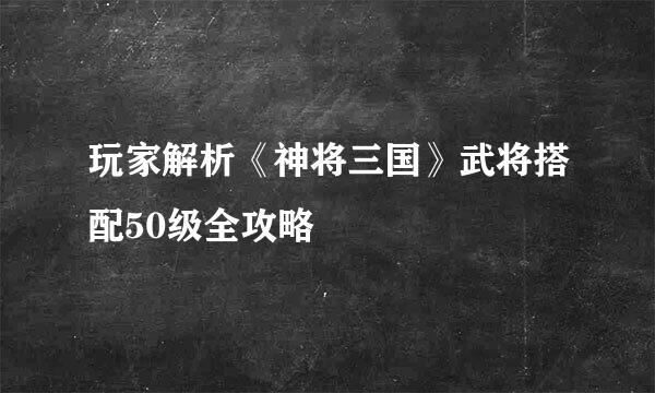 玩家解析《神将三国》武将搭配50级全攻略
