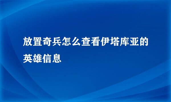 放置奇兵怎么查看伊塔库亚的英雄信息