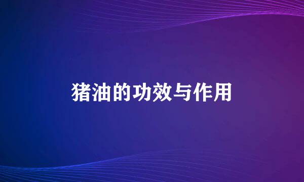 猪油的功效与作用