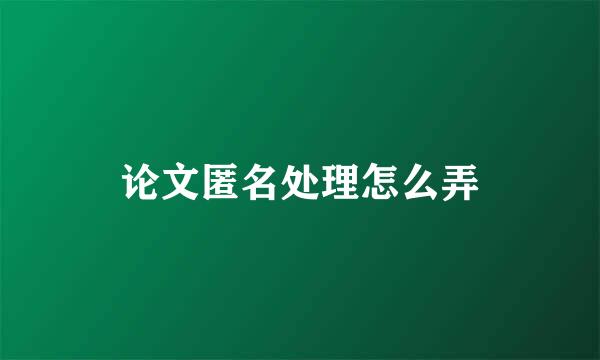 论文匿名处理怎么弄