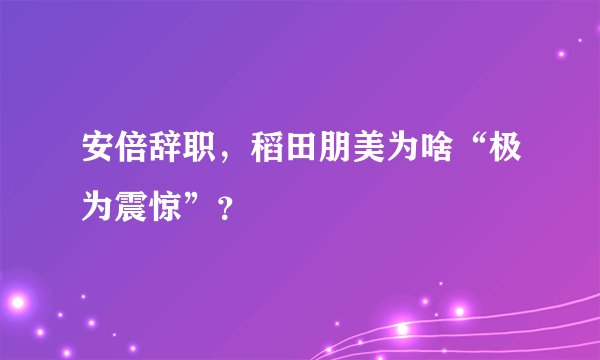 安倍辞职，稻田朋美为啥“极为震惊”？
