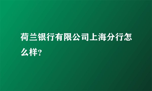 荷兰银行有限公司上海分行怎么样？