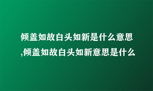 倾盖如故白头如新是什么意思,倾盖如故白头如新意思是什么