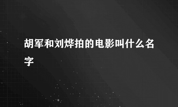 胡军和刘烨拍的电影叫什么名字