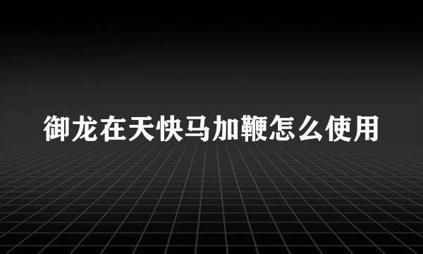 御龙在天快马加鞭怎么使用