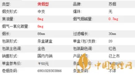 苏烟彩中全部系列价格表 苏烟彩中中支多少钱一包