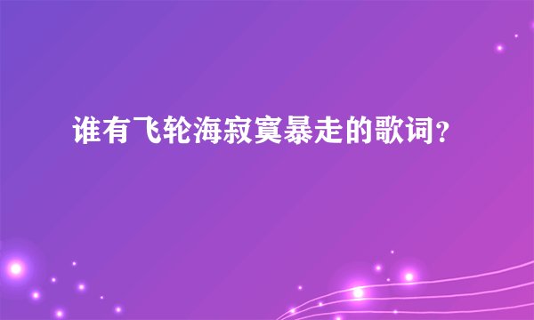 谁有飞轮海寂寞暴走的歌词?