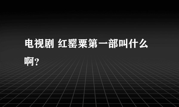 电视剧 红罂粟第一部叫什么啊?