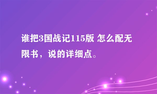 谁把3国战记115版 怎么配无限书，说的详细点。