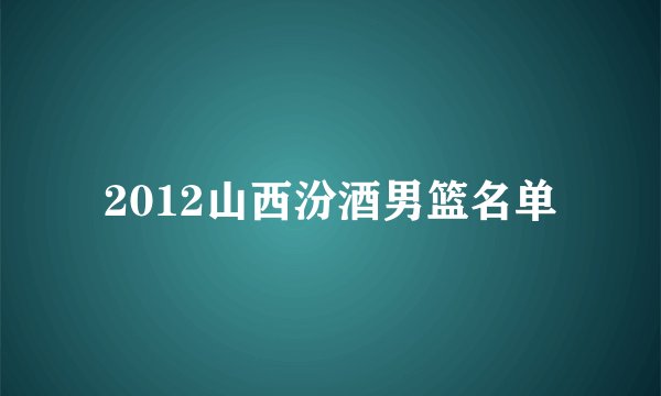 2012山西汾酒男篮名单