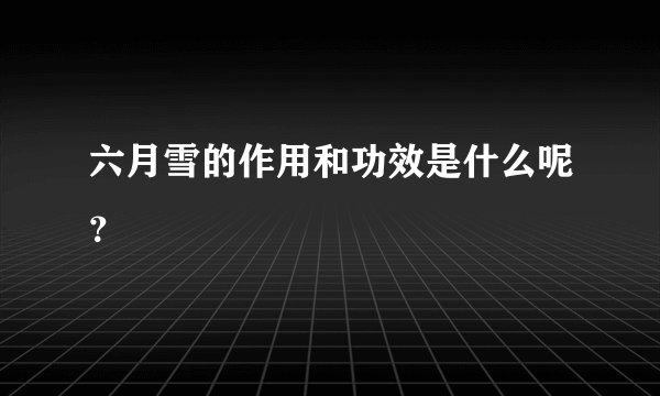 六月雪的作用和功效是什么呢？