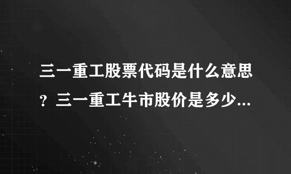 三一重工股票代码是什么意思?三一重工牛市股价是多少?三一重工十年来的走势图?