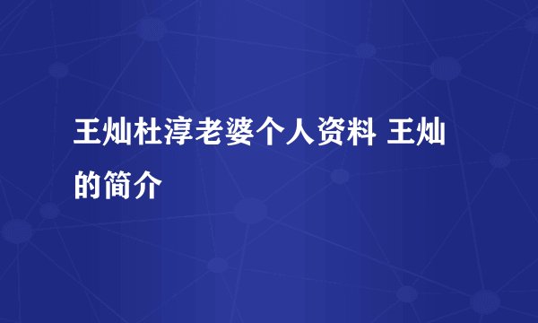 王灿杜淳老婆个人资料 王灿的简介