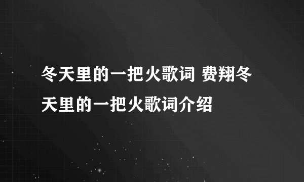 冬天里的一把火歌词 费翔冬天里的一把火歌词介绍
