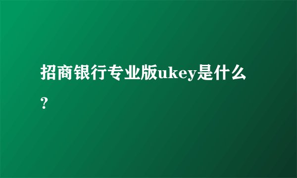 招商银行专业版ukey是什么?