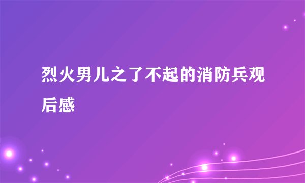 烈火男儿之了不起的消防兵观后感